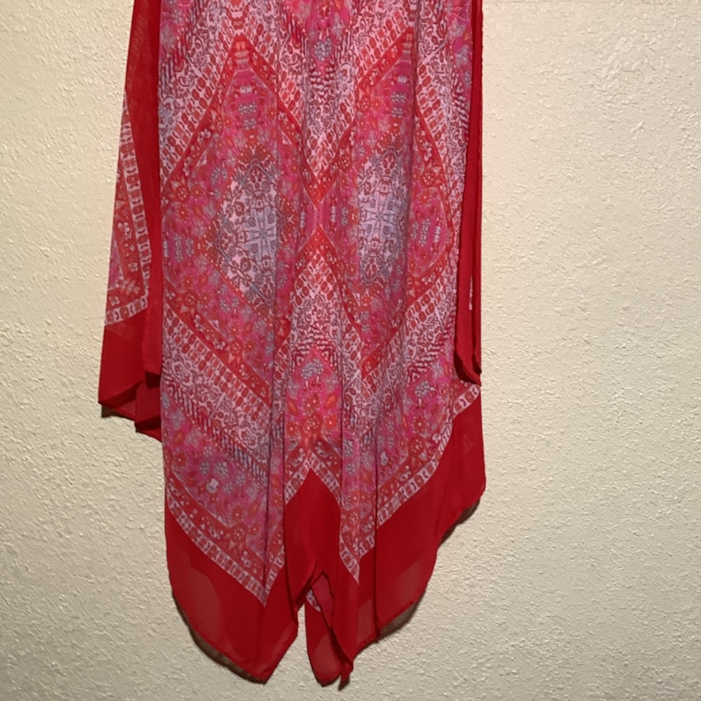 My Michelle Summer Dress XL Red Cream Floral Sleeveless Handkerchief Hem Lining - Picture 4 of 16